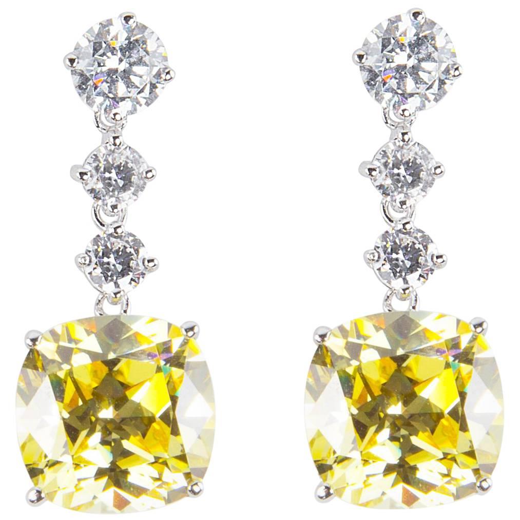Amazing Faux Yellow Diamond Drop Statement Earrings For Sale