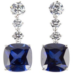 Incroyables boucles d'oreilles pendantes en faux diamant et faux saphir bleu