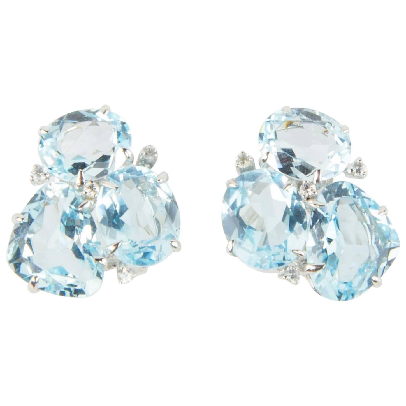 Aquamarine and Diamond Stud Statement Earrings