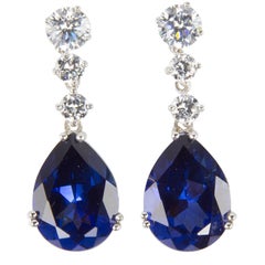 Amazing Faux Diamond and Faux Teardrop Sapphire Drop Statement Earrings