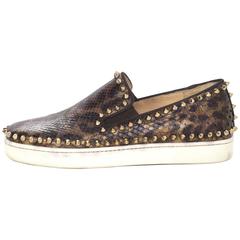 Christian Louboutin Leopard Studded Python Pik Boat Slide On Sneakers Sz 38 4