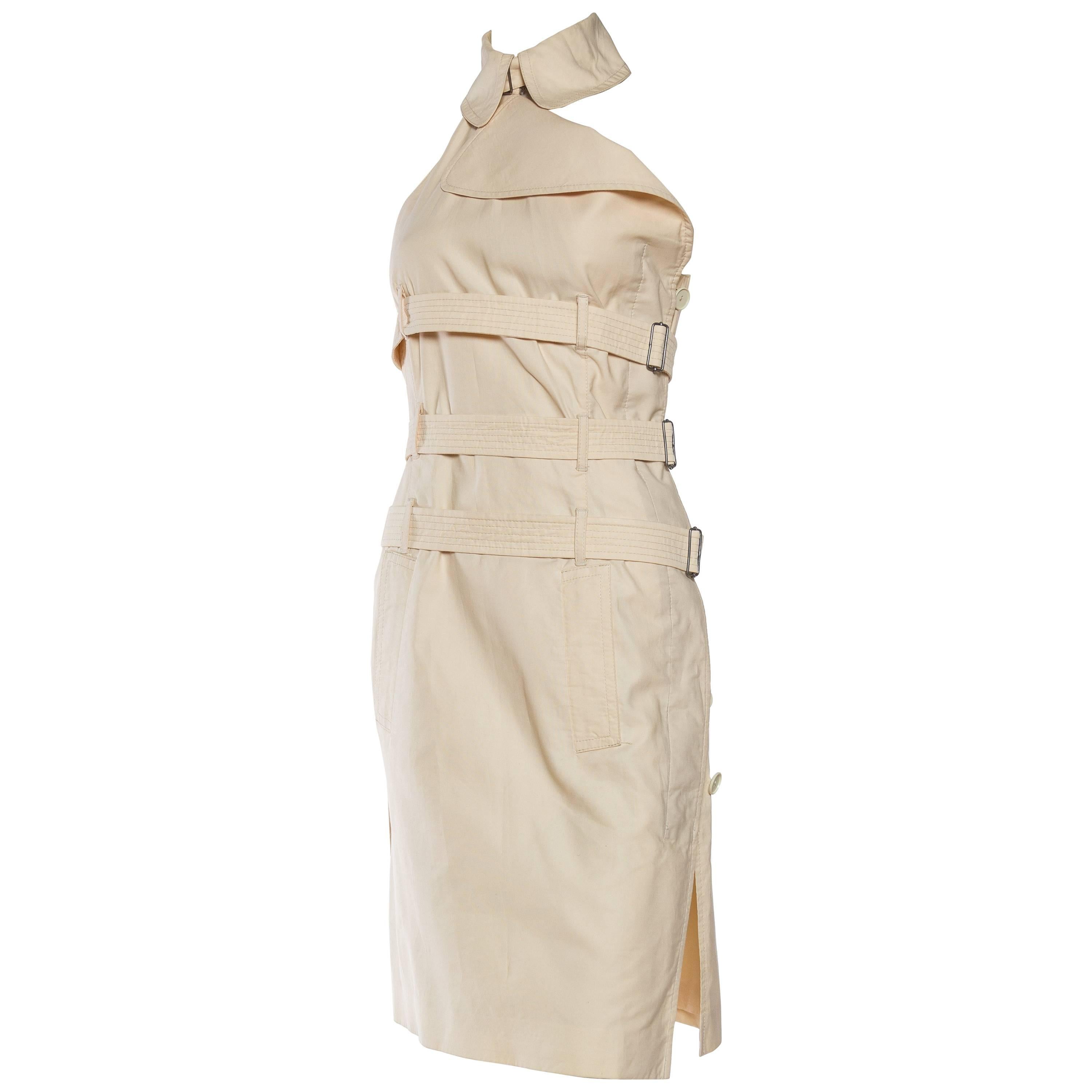 1990S JEAN PAUL GAULTIER Beige Cotton Bondage Strap Trench Coat Inspired Dress