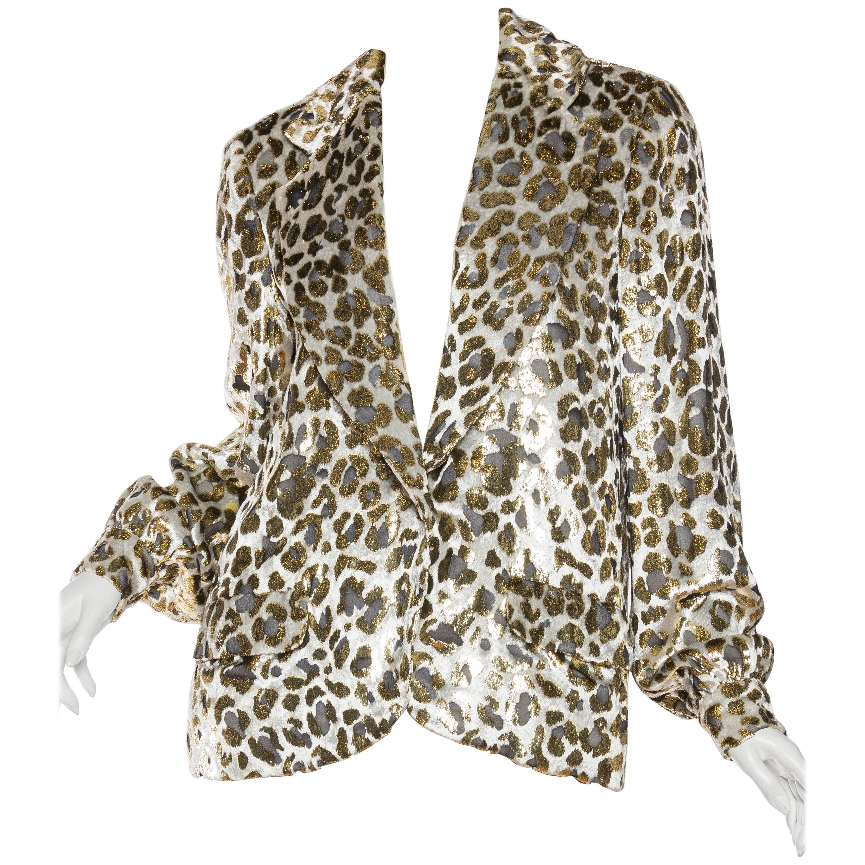 Gold Lurex Velvet Leopard Jacket Blouse by Bill Blass