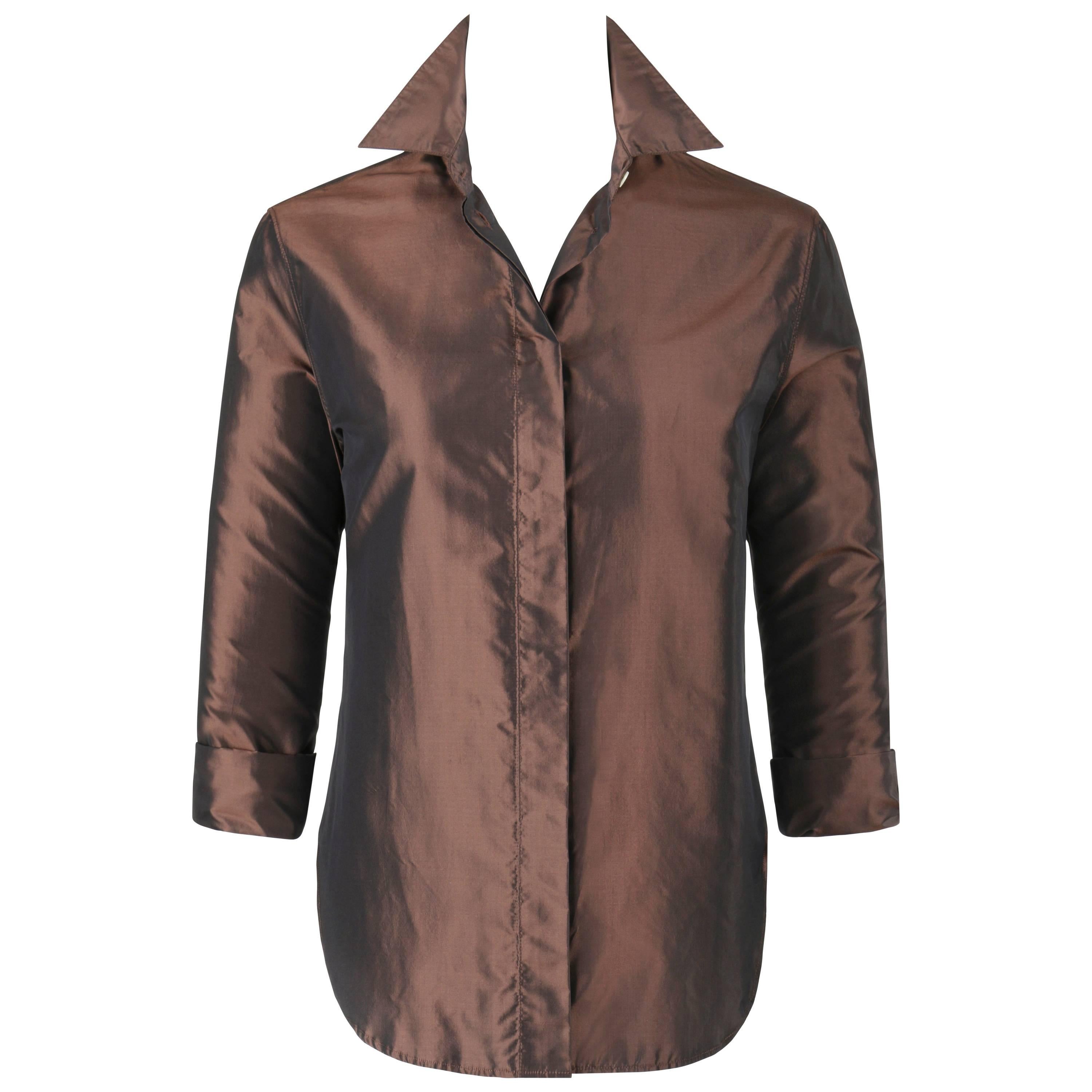 ALEXANDER McQUEEN S/S 1997 "La Poupee" Brown Iridescent Silk Button Down Shirt For Sale