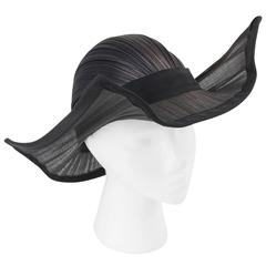 Couture KATE BISHOP Black Semi-sheer Grasscloth Square Brimmed Sculptural Hat