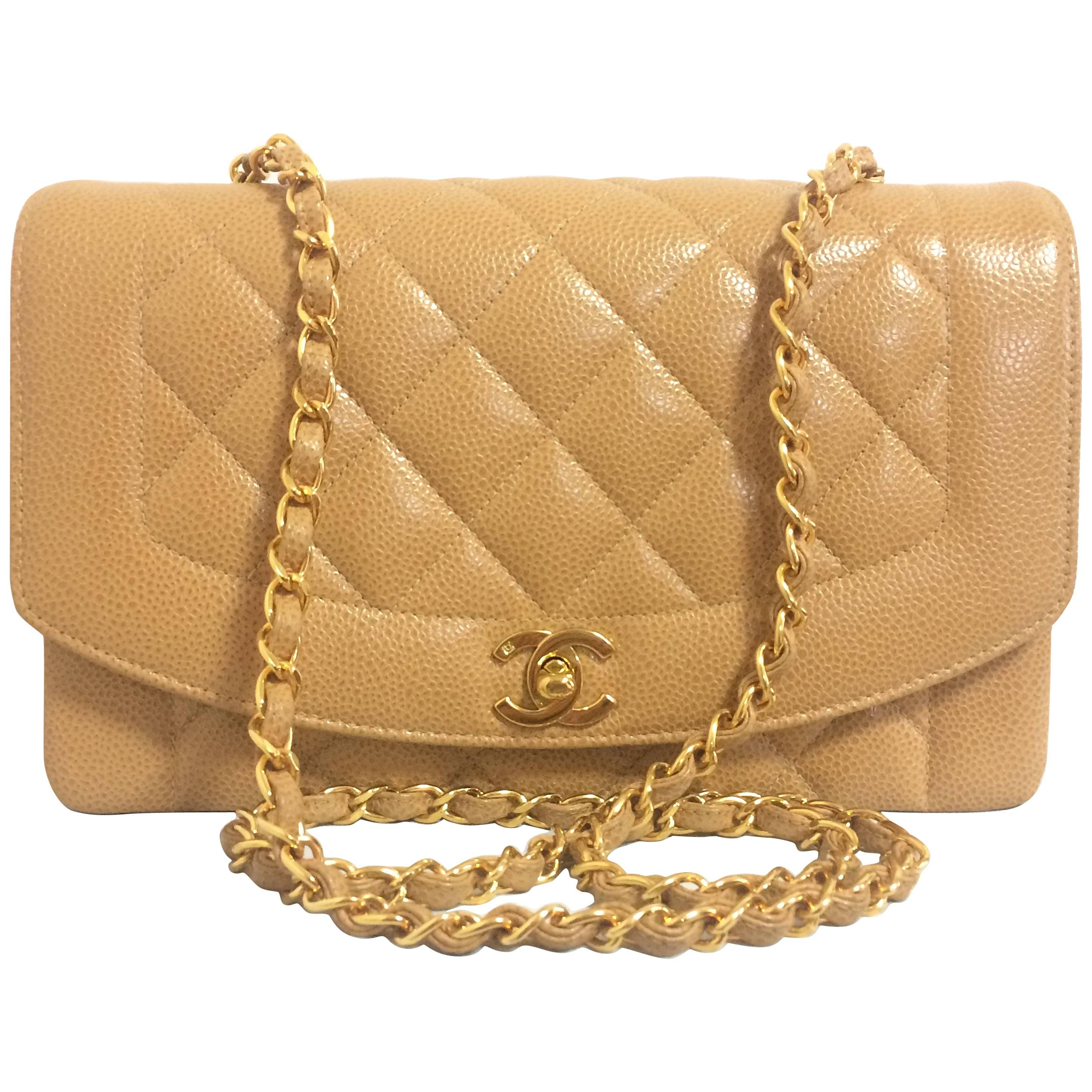MINT. Vintage Chanel brown beige caviar leather 2.55 flap shoulder bag with cc. For Sale