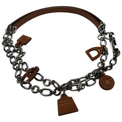 RARE Hermes Leather veau Barénia and Palladuim Amulette Necklace  / BRAND NEW 
