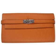 Hermès Kelly Long Wallet orange mysore leather and Palladium Hdw / BRAND NEW 