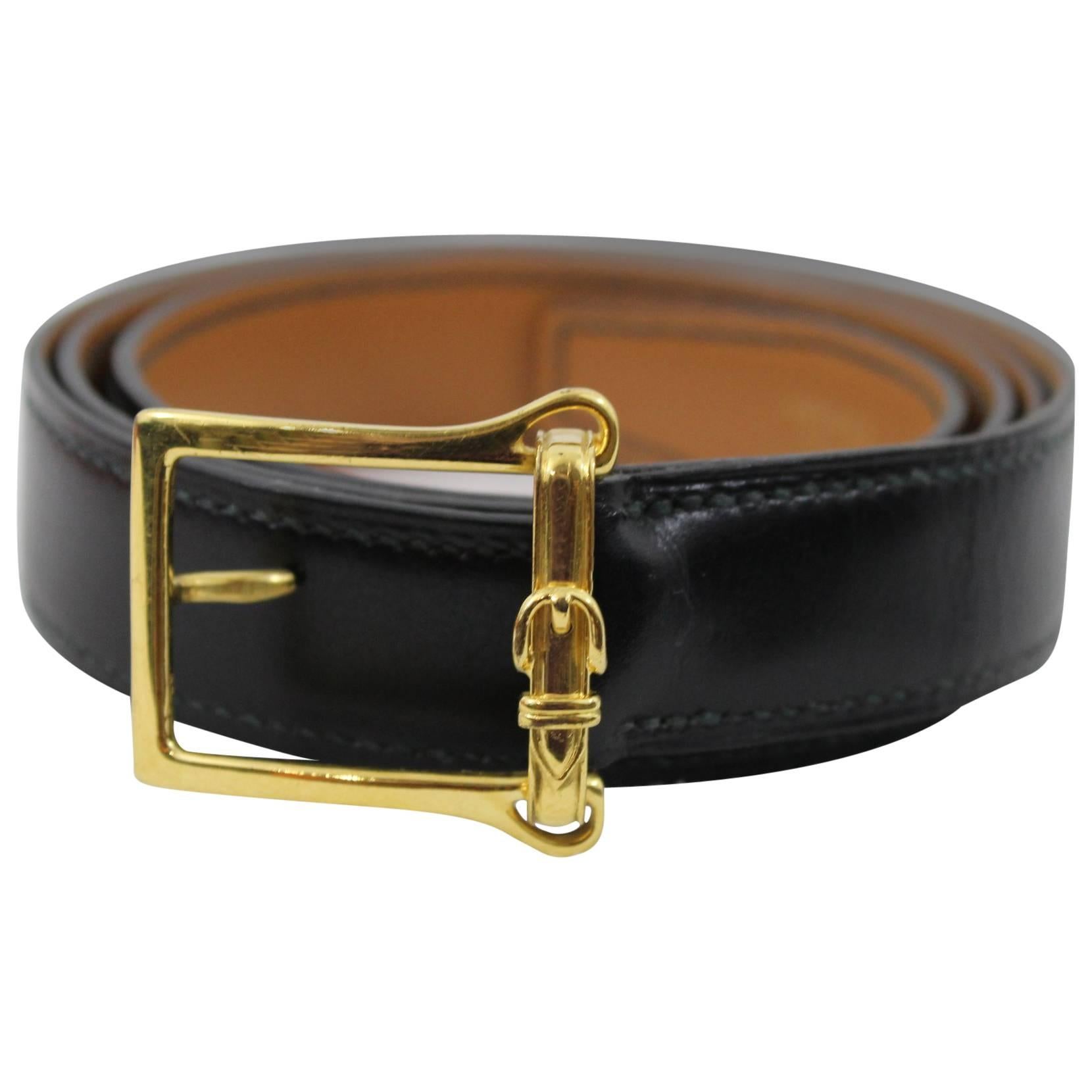 Hermes Vintage  Gorgeous Black Leather Belt. Size 38 inches max