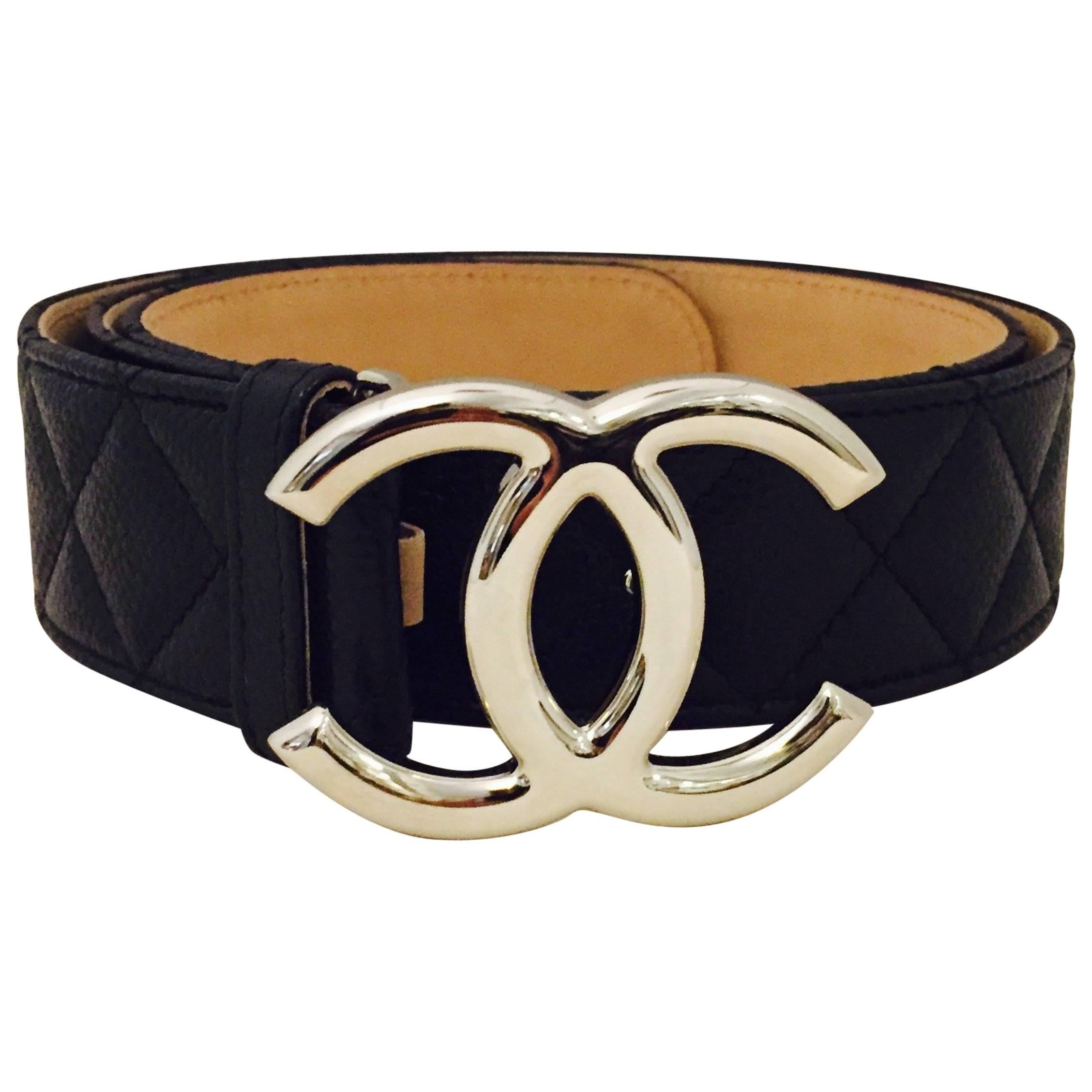 Chic Chanel Caviar Diamond Quilted Leather Belt