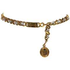 Chanel Chain and Leather Belt in White with Plaque and CC Medallion 3