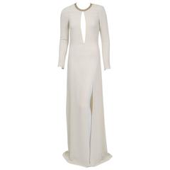 2006 Alexander McQueen White Silk Crepe Chain Plunge High-Slit Hourglass Gown 7