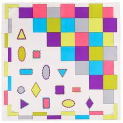 EMILIO PUCCI c.1970's White Multicolor Geometric Signature Print 100% Silk Scarf 7