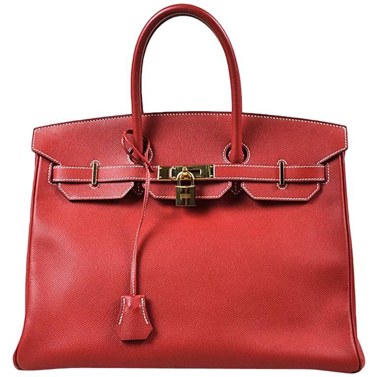 Hermes Rouge Casaque Red Epsom Leather "Birkin 35" Satchel Bag For Sale