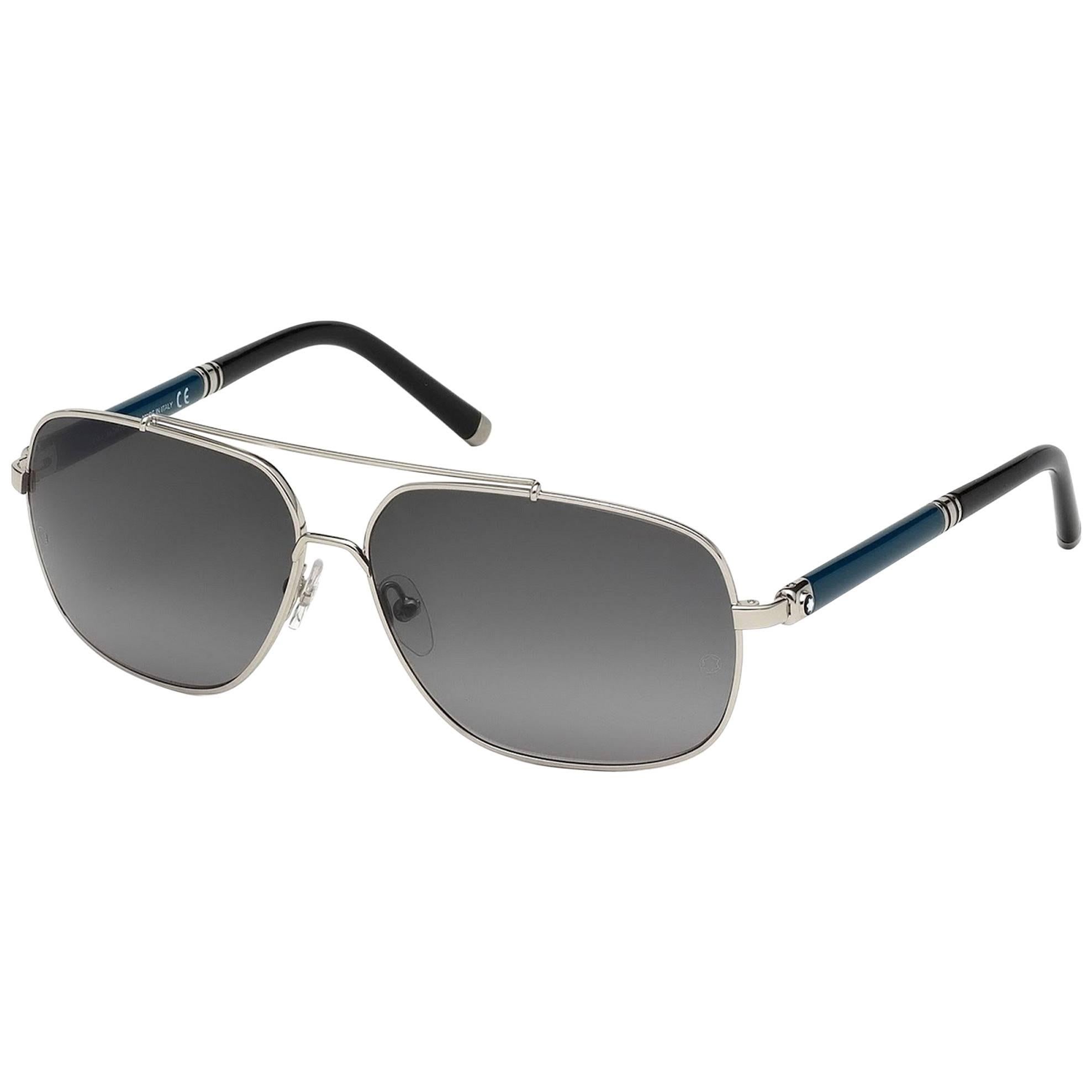 Montblanc MB514S-16V-63 Metal Shiny Palladium - Blue Sunglasses For Sale