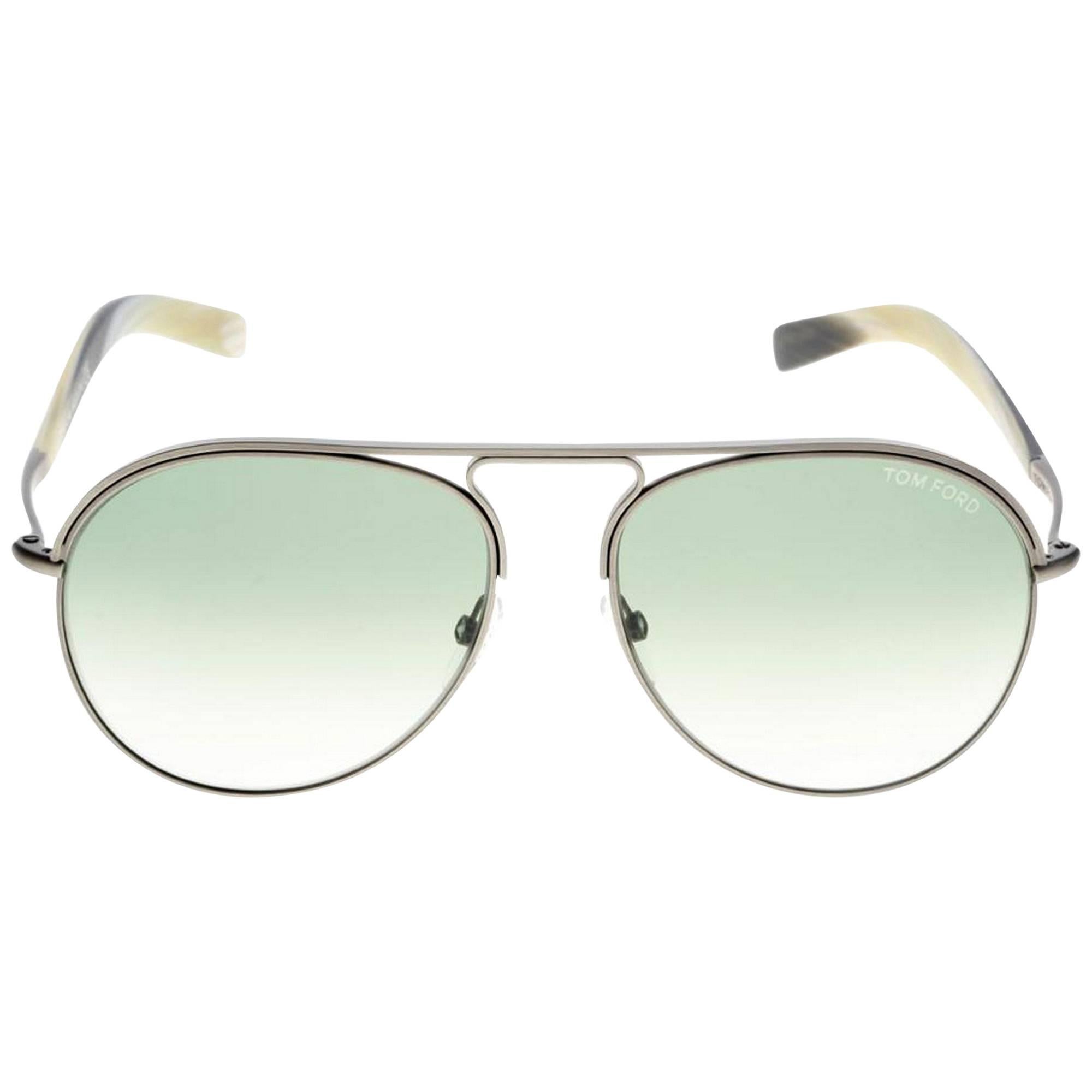 Tom Ford FT0448-14P-56 Metal Shiny Silver - Graduated Green Sunglasses For Sale