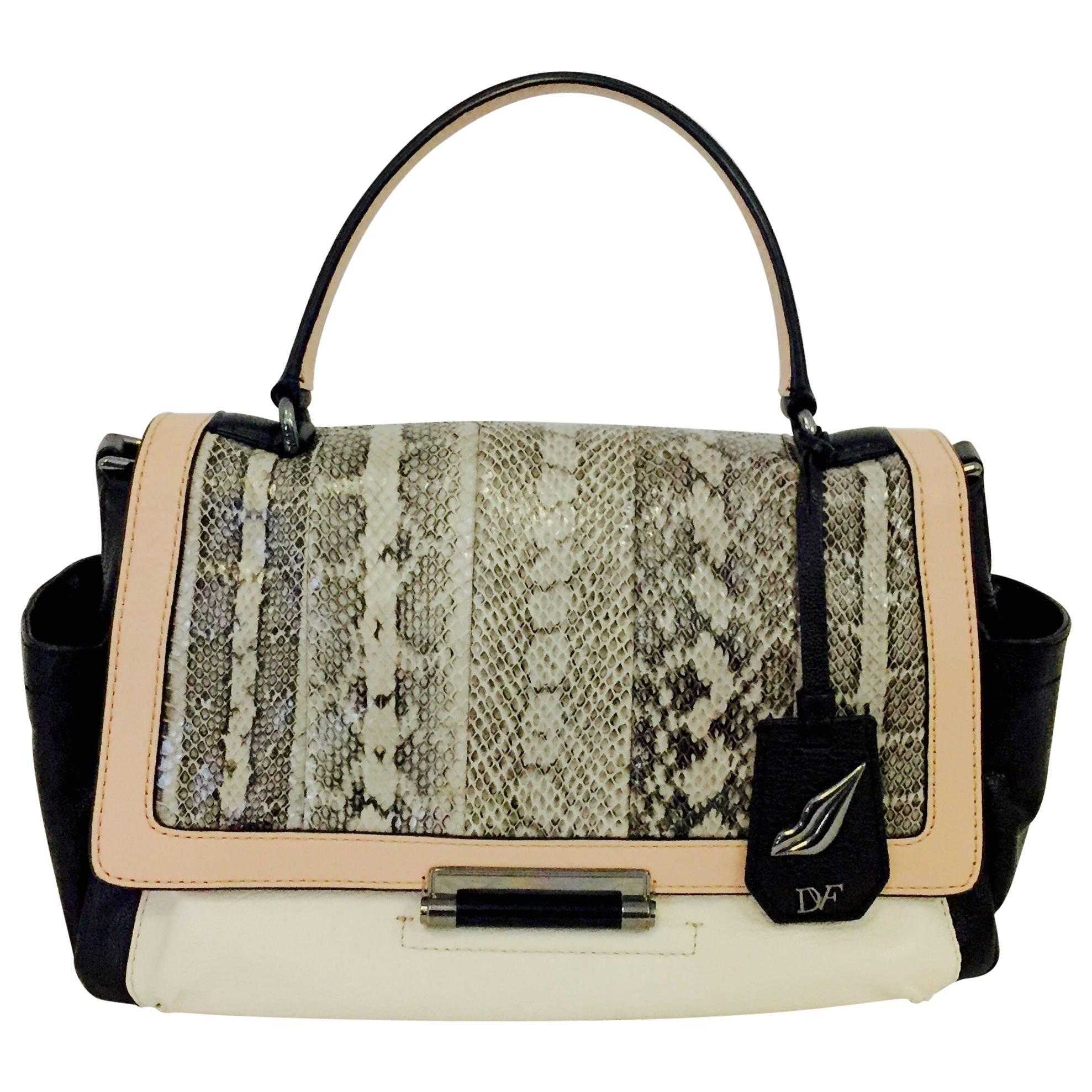 Dynamic Diane von Furstenberg Trendy Multi Leather Beige/Black/Brown Bag