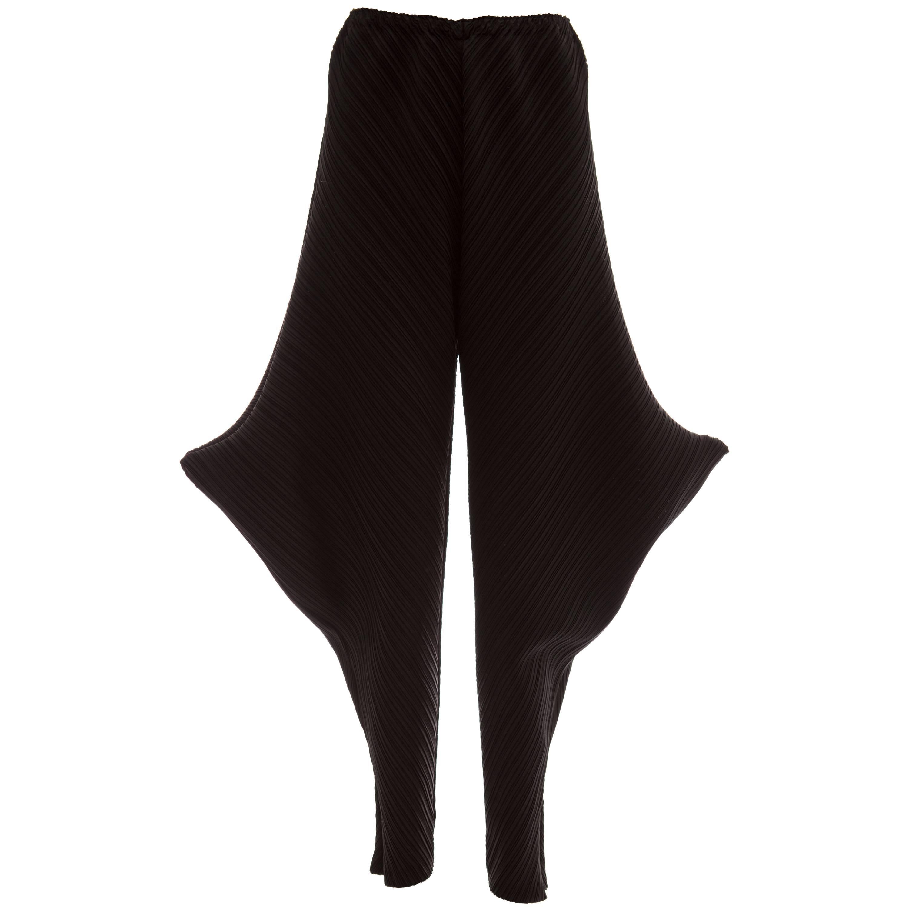 Issey Miyake Black Plissé Pants Side Structured Details, Circa: 1990s