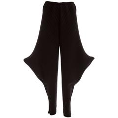 Issey Miyake Black Plissé Polyester Pants Side Structured Details, Circa 1990s