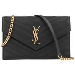 SAINT LAURENT A/W 2015 YSL Black "Monogram Envelope Chain Wallet" Clutch Purse