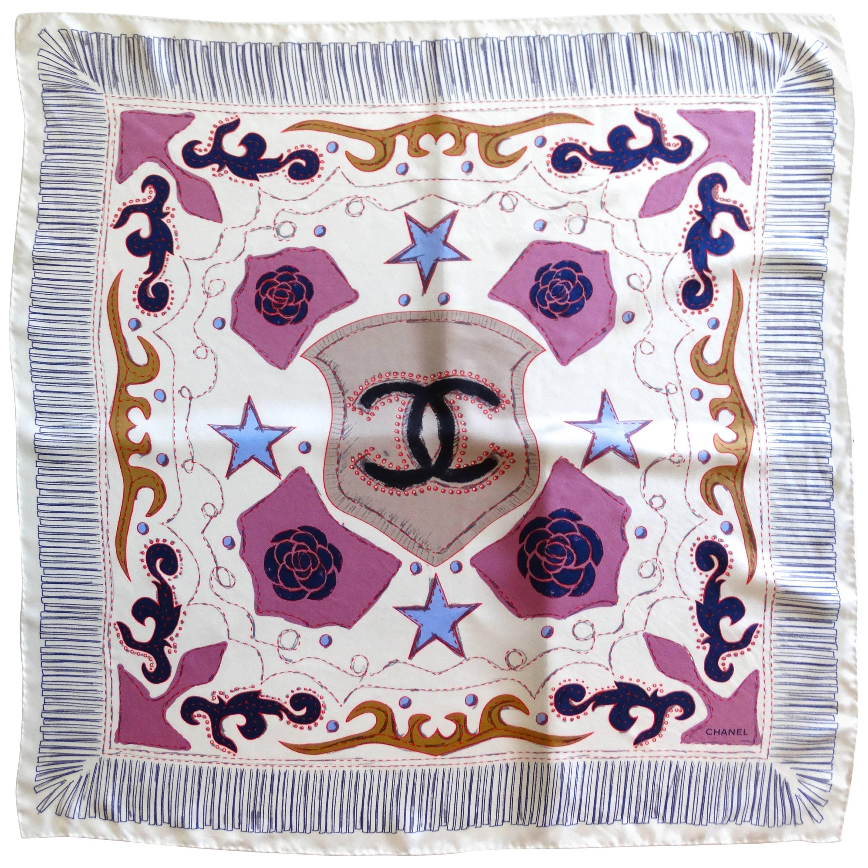 20th Century Chanel Western Silk Scarf