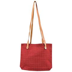 Hermes Red & Tan Brown Canvas & "Vache Hunter" Leather Trimmed "Ahmedabad" Tote 2