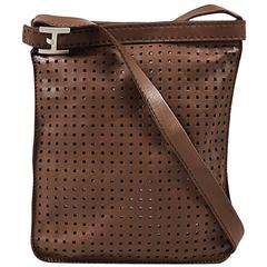 Hermes Brown Leather Perforated 'H' Buckled Single Strap Mini Crossbody Bag