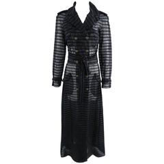 Chanel 10c Long Black Sheer Striped Evening Trench Coat Dress