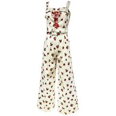 Vintage strawberry print cotton crop top and pants ensemble 3