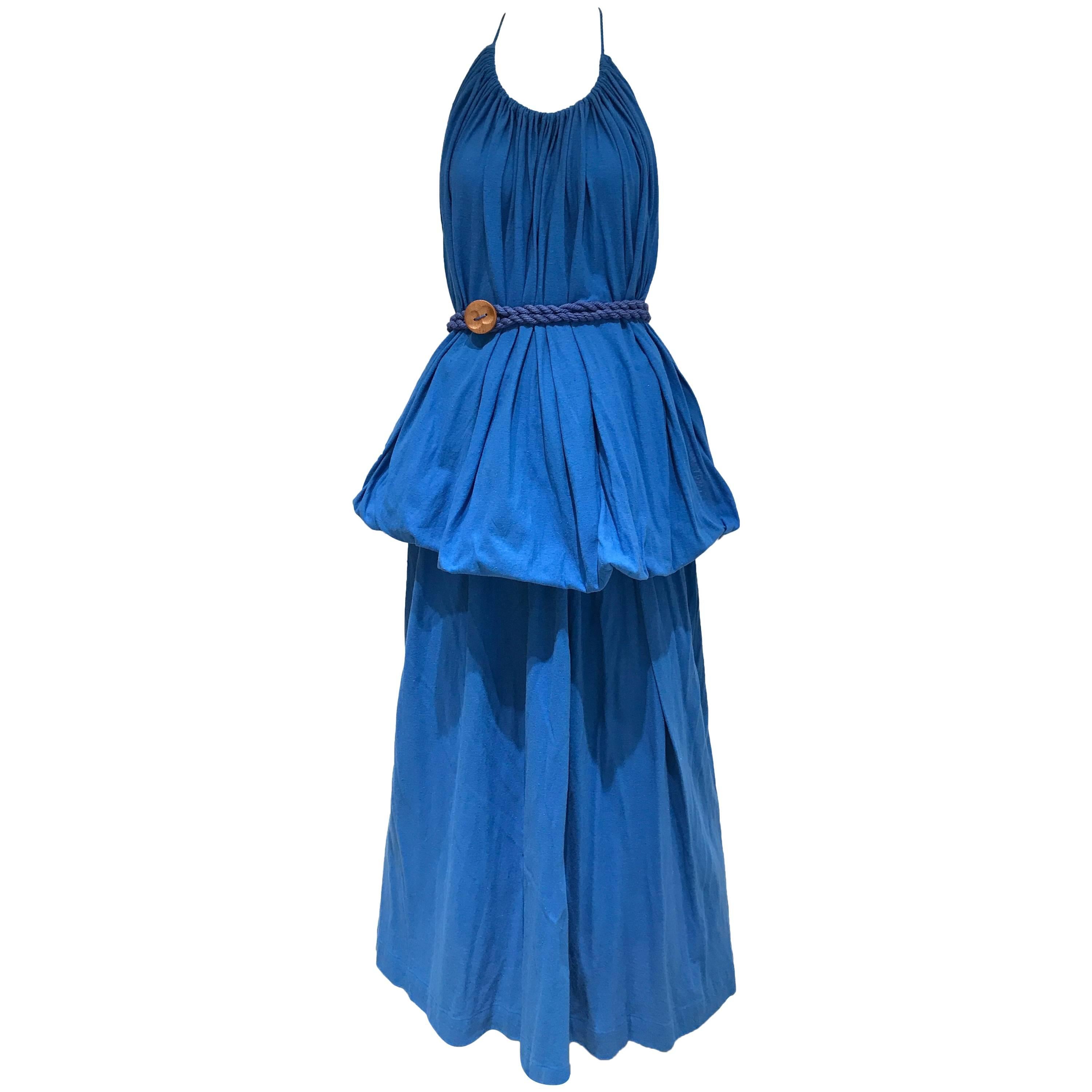 Vintage Missoni blue cotton knit halter maxi dress