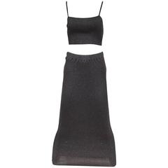 Vintage Ozbek metallic brown crop tank top and maxi skirt ensemble 3