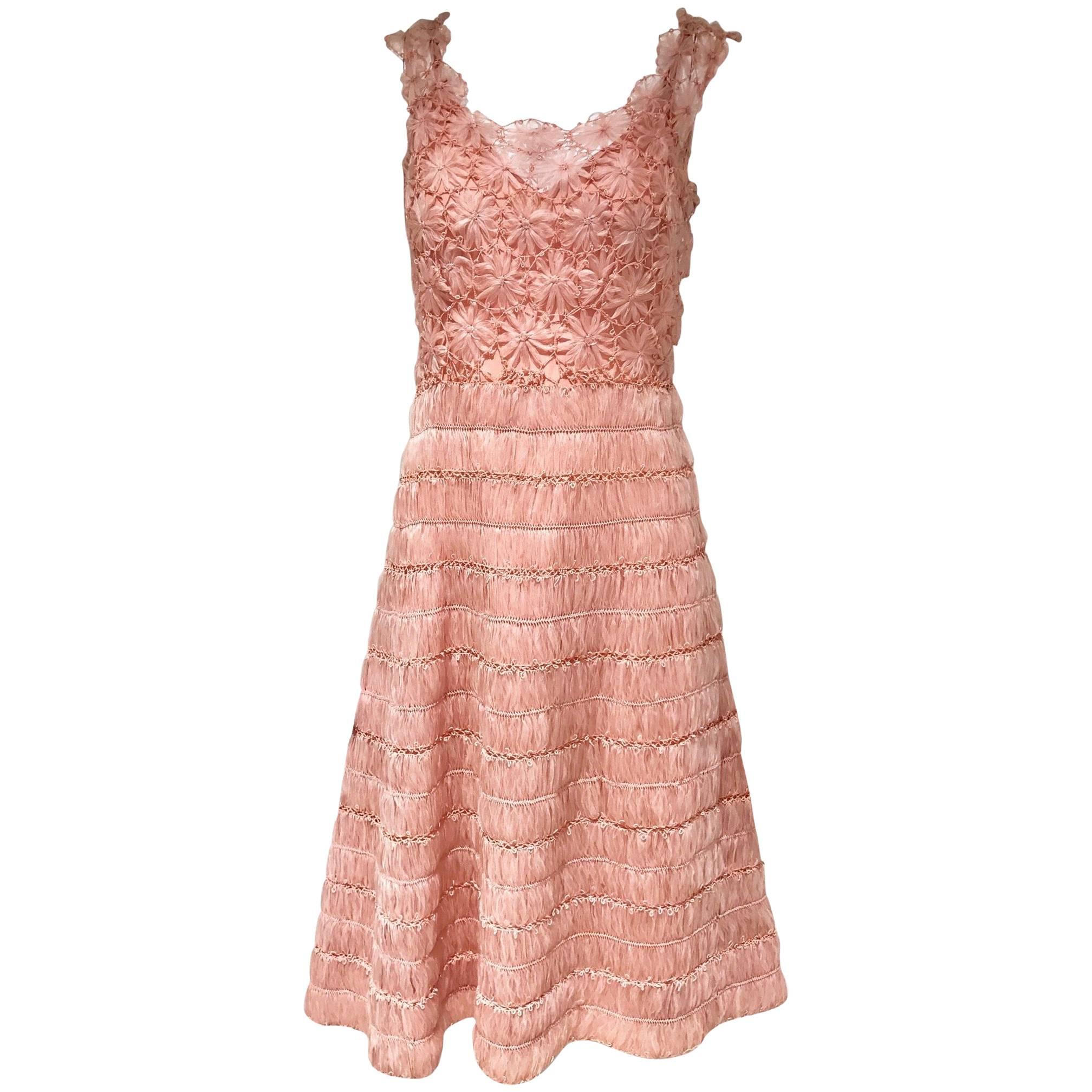 1950s PInk Woven Raffia Cocktail Dress