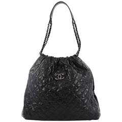 Chanel CC Elastic Shoulder Bag Quilted Glazed Caviar Large
