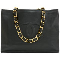 Chanel Jumbo XL Dark Green Leather Shoulder Shopping Tote Bag