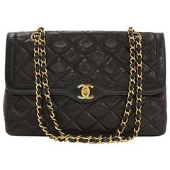 Vintage Chanel 2.55 11" Double Flap Black Quilted Leather Paris Limited Bag 12