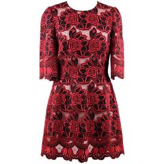 Dolce & Gabbana Red Black Floral Cotton & Silk Embroidered Dress Size 42 7