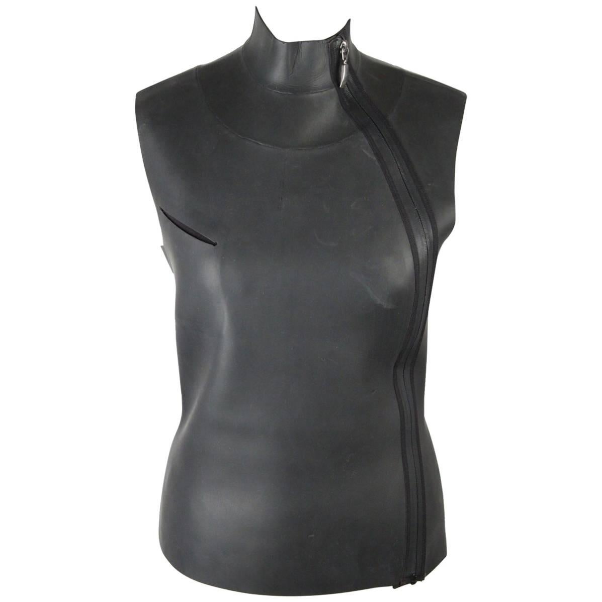 Jean Paul Gaultier Black Neoprene Vest Sleeveless Top Size 42