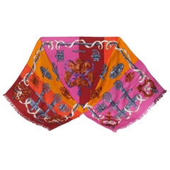 Stunning Hermes Long Scarf Shawl Ferronnerie Cathy Latham Cashmere Silk 5