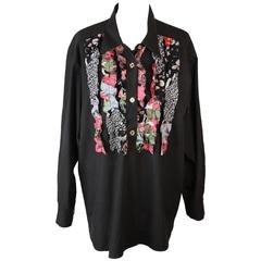 Moschino Jeans Vintage Black Cotton Ruffled Long Sleeve Shirt Size M