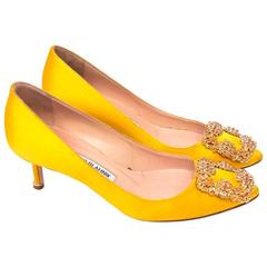 Manolo Blahnik Yellow 'Hangisi' Embellished Pumps 1