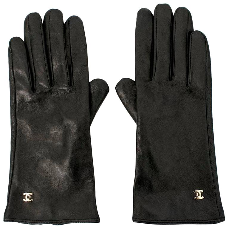 Chanel Black Leather Gloves For Sale at 1stDibs