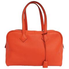 HERMES Victoria Orange Fire Clemence Leather Shoulder Bag