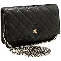 Vintage CHANEL 2014 Wallet on Chain WOC Shoulder Bag Clutch Black Lambskin 