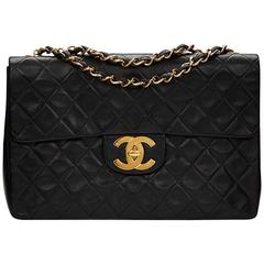 1997 Chanel Black Quilted Lambskin Retro Maxi Jumbo XL Flap Bag