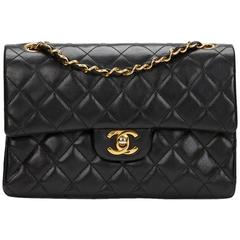 1990s Chanel Black Quilted Lambskin Vintage Small Classic Double Flap Bag 1