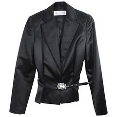 Amazing Christian Dior Tuxedo Style Silk Jacket with Strass Matching  Belt. S.2