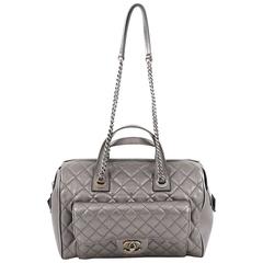 Chanel Two-Tone Front Pocket Bowling Bag Quilted Metallic Calfskin Medium