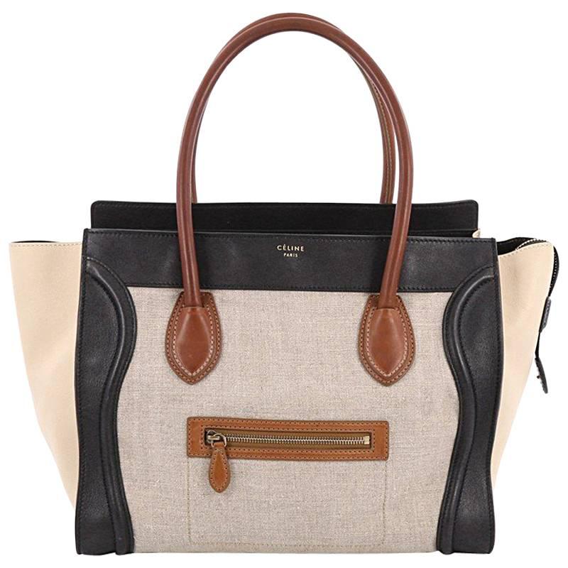 Celine Tricolor Shoulder Luggage Bag Canvas and Leather