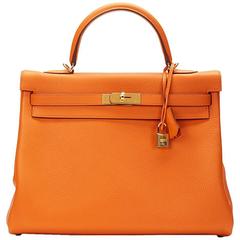 2016 Hermes Orange Clemence Leather Kelly 35cm Retourne