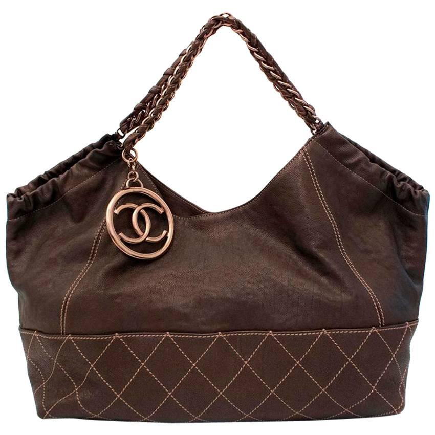 Chanel Brown Shoulder Bag With Bronze Hardware For Sale